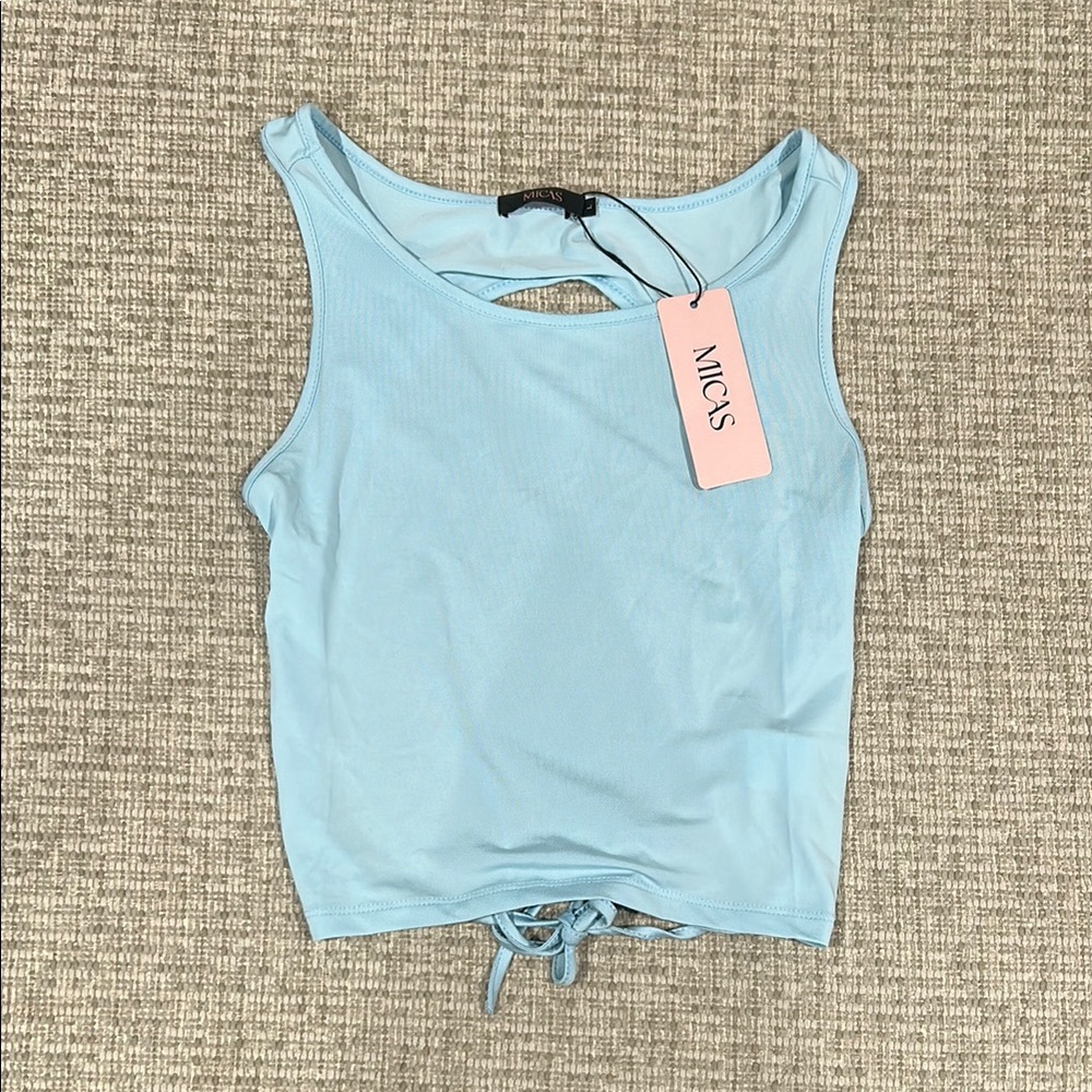 Micas Light Blue Sleeveless Top and maxi slit skirt Set
